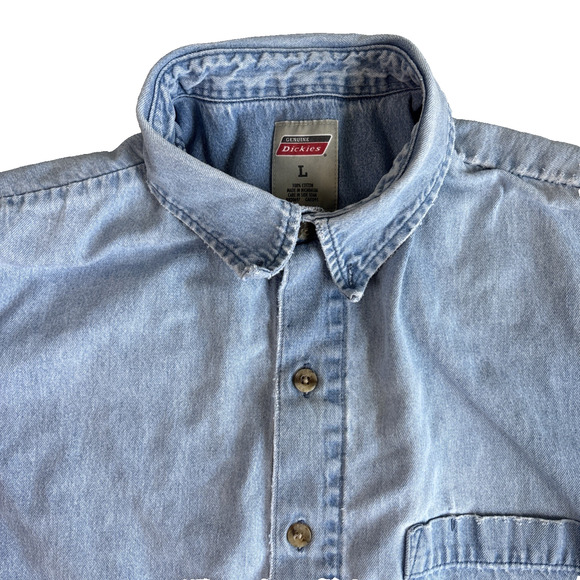 Dickies Light Blue Casual Button Down Shirt - Picture 3 of 15
